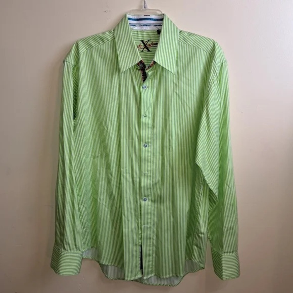 Robert Graham X Green Striped Long Sleeve Button Down Shirt Plaid Men’s Sz Large